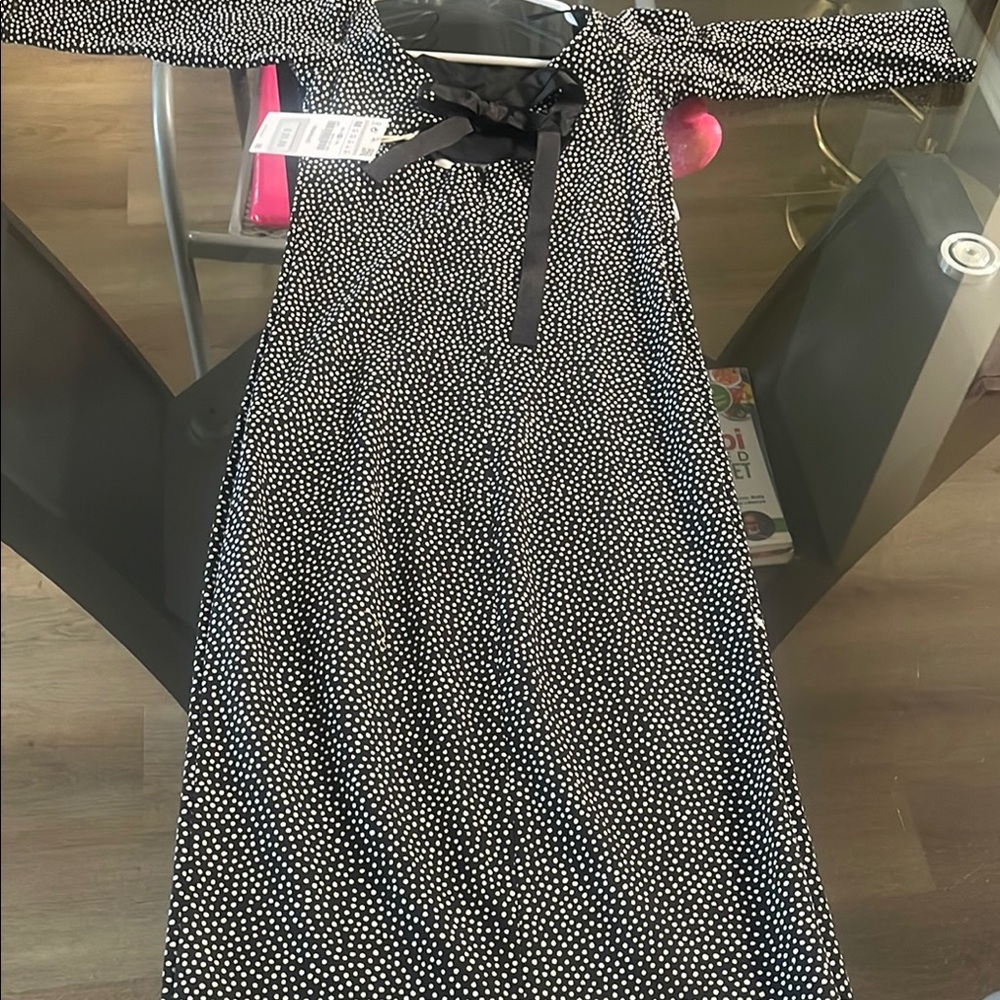 Zara Black and White Tie Front Sheath Midi Dress